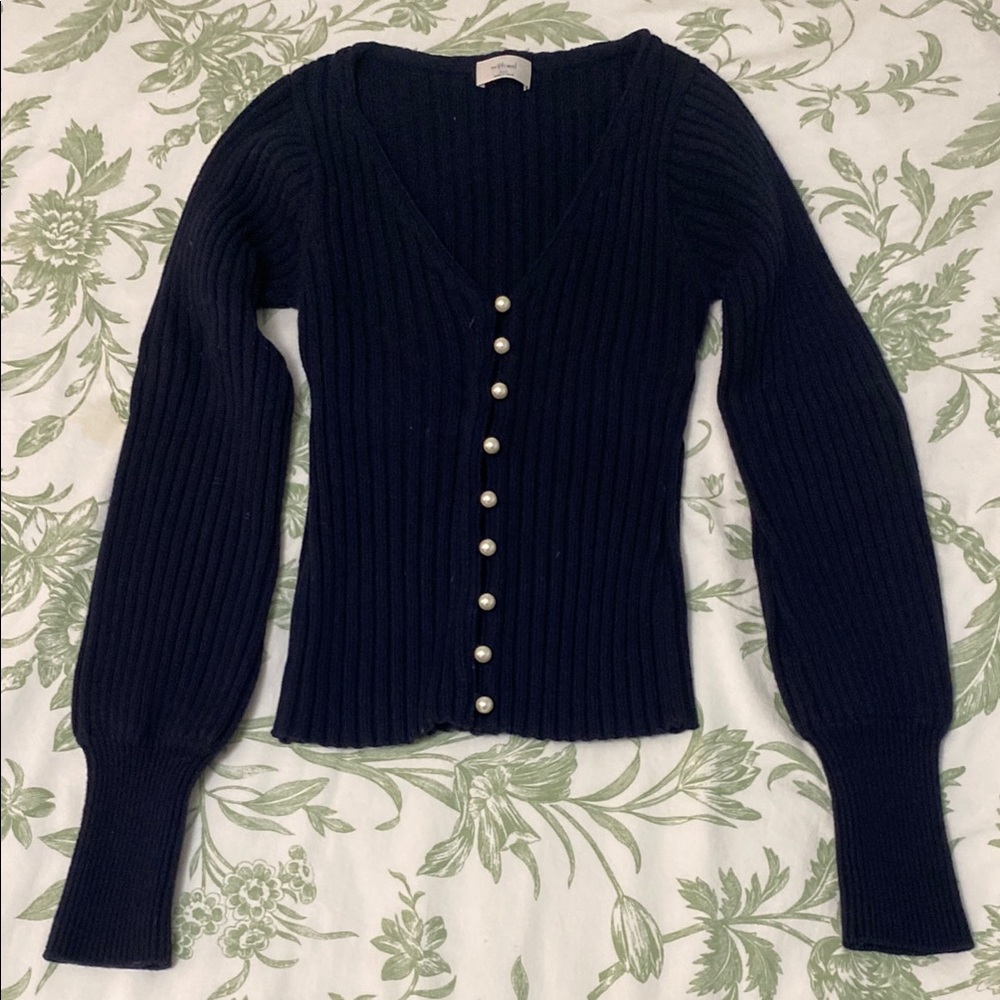 Aritzia Ribbed Cardigan with Pearl Buttons